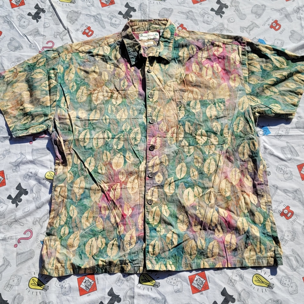 Vintage Robert Stock Tie Dye Leaf All Over Print Button Shirt XL
